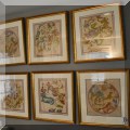 A20. 6 F. J Huntington hand colored constellation engravings ca 1800s. Frame: 21.5" x 20.5" 